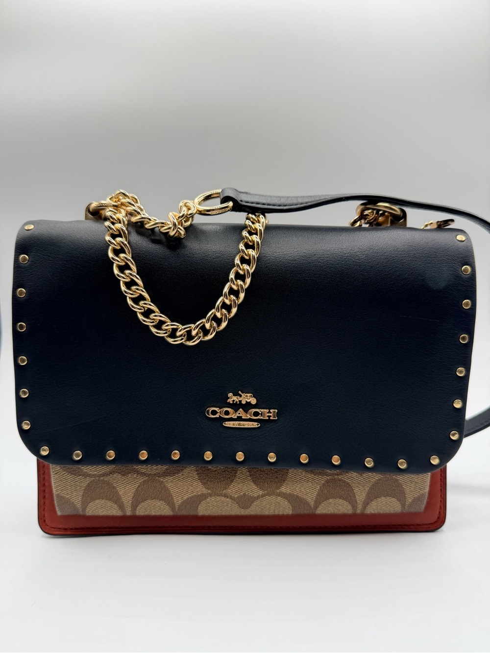 Coach Colorblock Chain Shoulder Bag in Blue, Red, and Tan